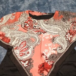 B.L.E.U. Coral and Black Paisley Blouse